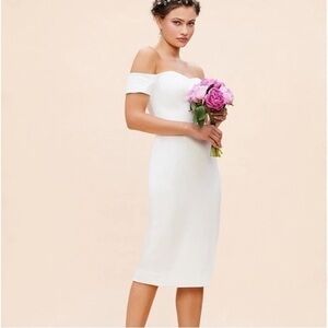 Bailey Off-the-Shoulder Sweetheart Neck Cap Sleeve Sheath Dress | SZ L